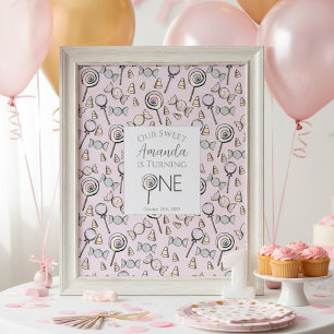 Sweet Little One Candy Theme First Birthday Poster