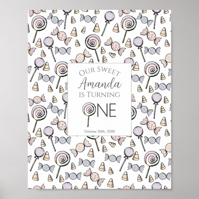Sweet Little One Candy Theme First Birthday Poster (Front)