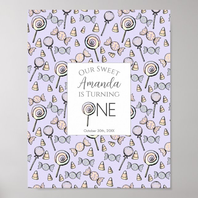 Sweet Little One Candy Theme First Birthday Poster (Front)