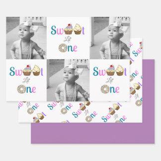 Sweet Little One Cupcake and Doughnut First Birthd Wrapping Paper Sheet