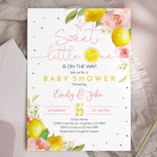 Sweet Little One Lemon Baby Shower Invitation Pink