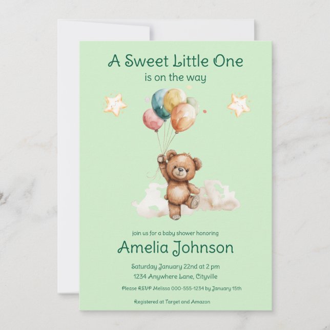Sweet Little One on the Way Green Baby Shower Invitation (Front)