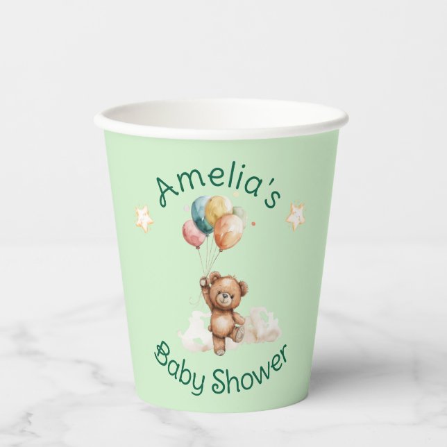 Sweet Little One on the Way Green Baby Shower Paper Cups (Front)