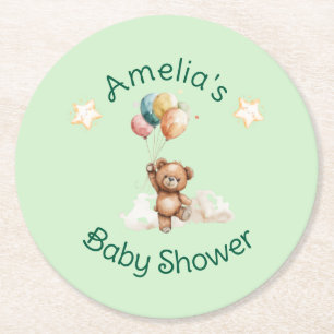 Sweet Little One on the Way Green Baby Shower Round Paper Coaster