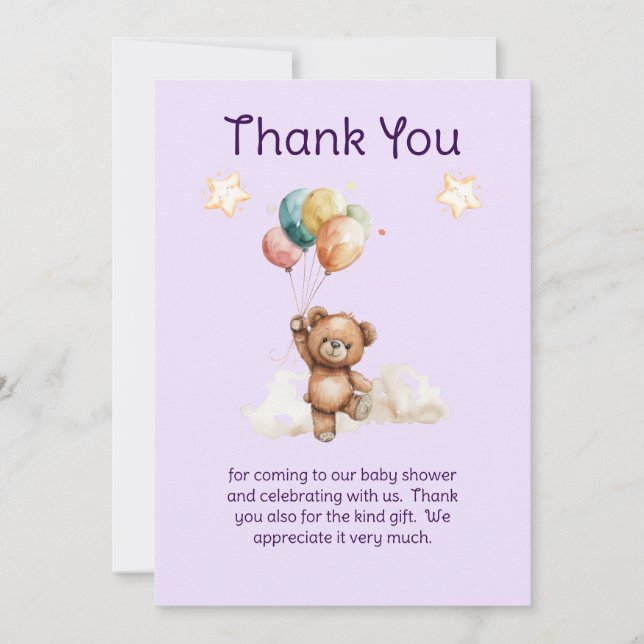 Sweet Little One on the Way Lavender Baby Shower  Thank You Card (Front)