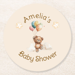 Sweet Little One on the Way Neutral Baby Shower Round Paper Coaster