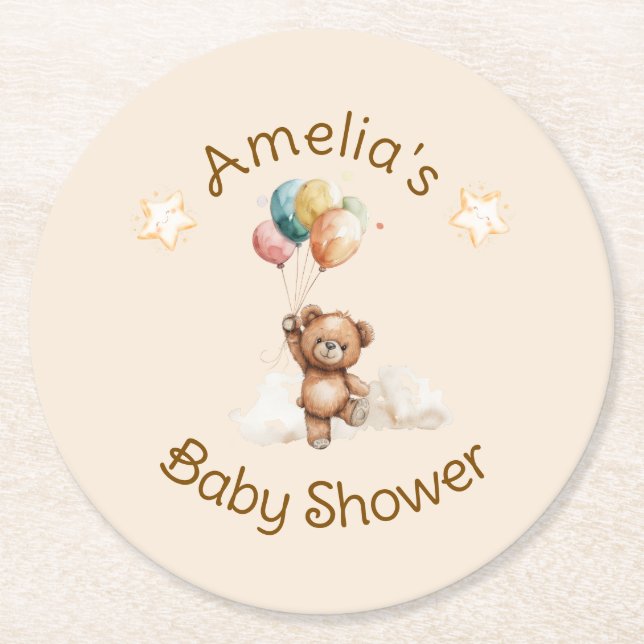 Sweet Little One on the Way Neutral Baby Shower Round Paper Coaster (Front)