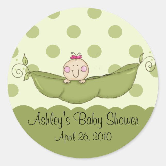 Sweet Little Pea Girl Baby Shower Sticker (Front)