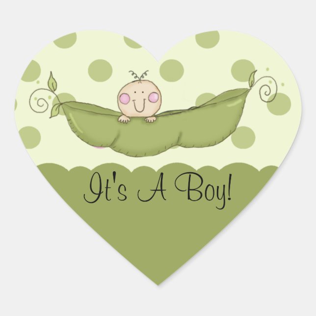 Sweet Little Pea It's A Boy Heart Sticker (Front)