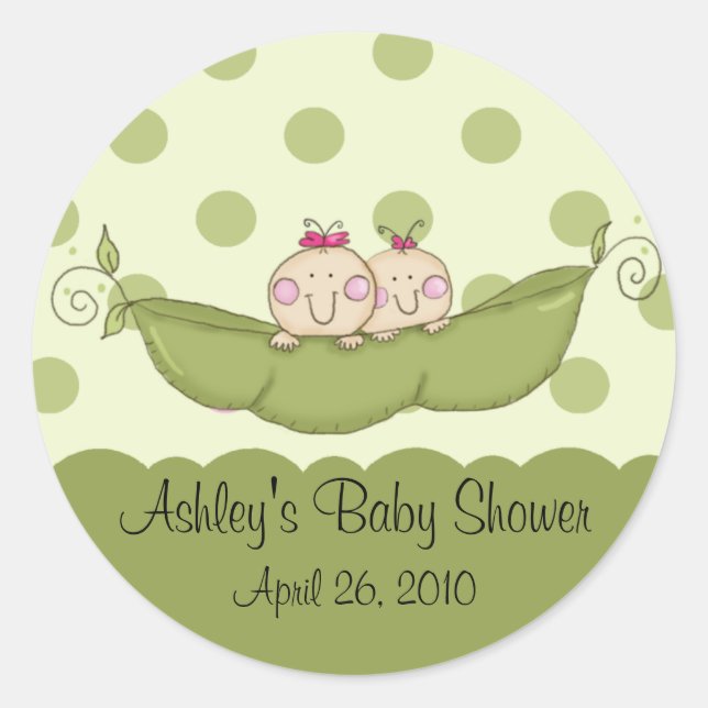 Sweet Little Pea Twin Girls Baby Shower Sticker (Front)