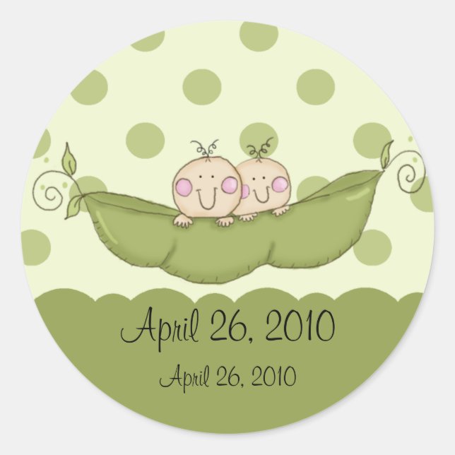 Sweet Little Pea Twins Baby Shower Sticker (Front)