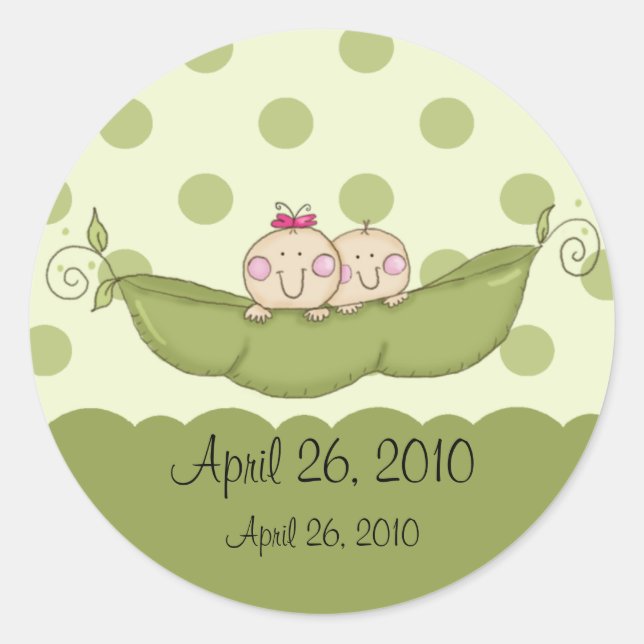 Sweet Little Pea Twins Baby Shower Sticker (Front)