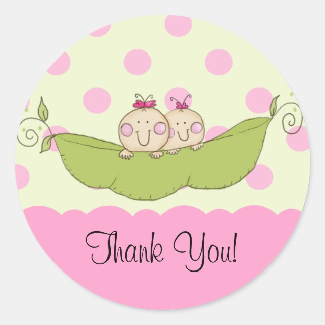Sweet Little Pea Twins Baby Shower Sticker Pink (Front)