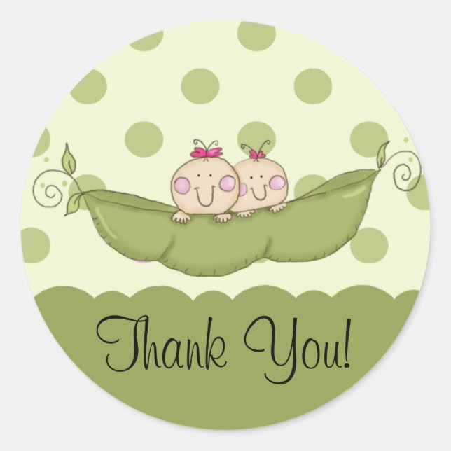 Sweet Little Pea Twins Thank You Sticker (Front)