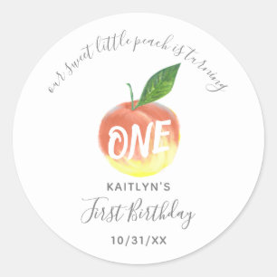 Sweet Little Peach 1st Birthday Classic Round Sticker