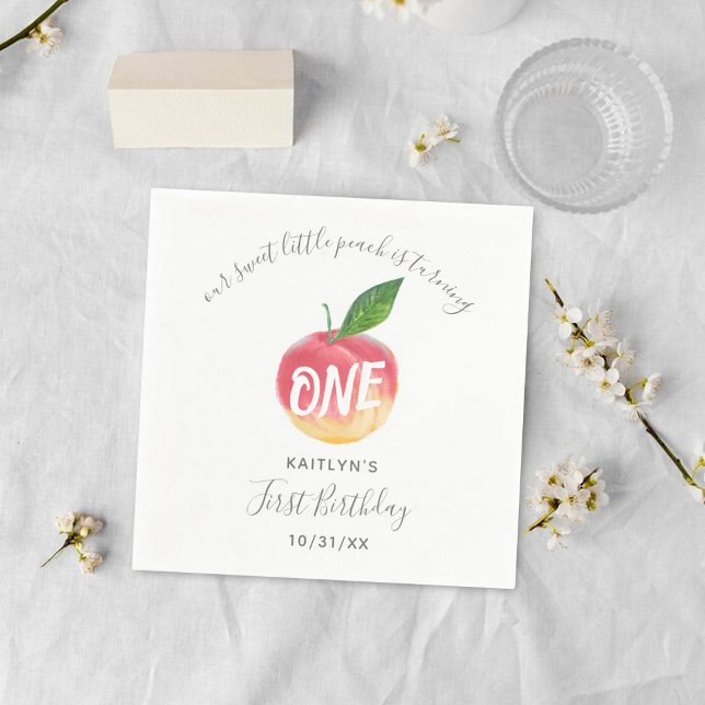 Sweet Little Peach 1st Birthday Napkin (Creator Uploaded)