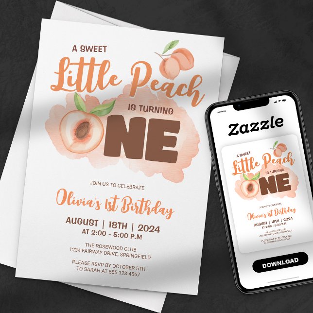 Sweet Little Peach Baby 1st Birthday Invitation (Creator Uploaded)