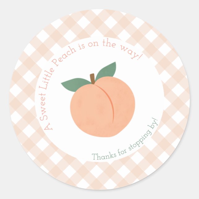 Sweet Little Peach Baby Shower Classic Round Sticker (Front)