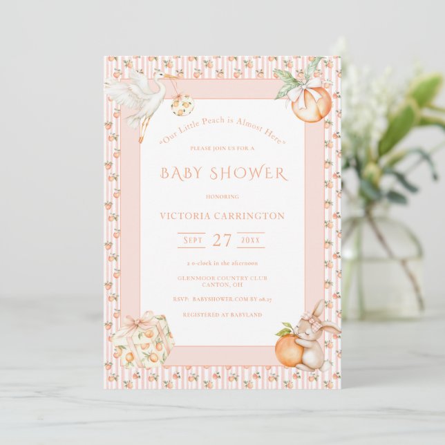 Sweet Little Peach Baby Shower Invitation (Standing Front)