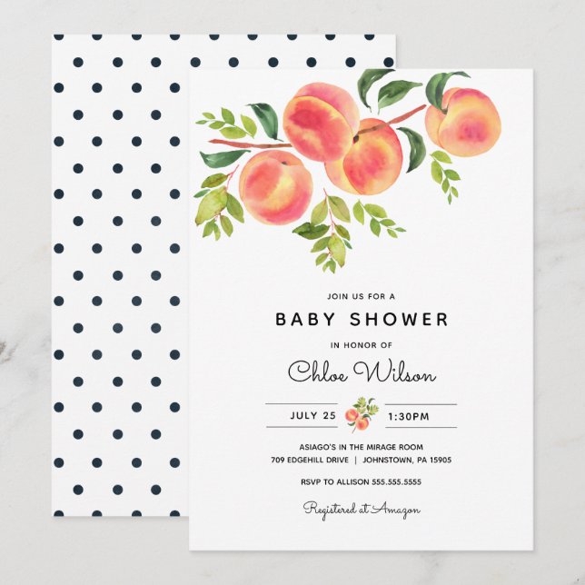 Sweet Little Peach Baby Shower Invitation (Front/Back)
