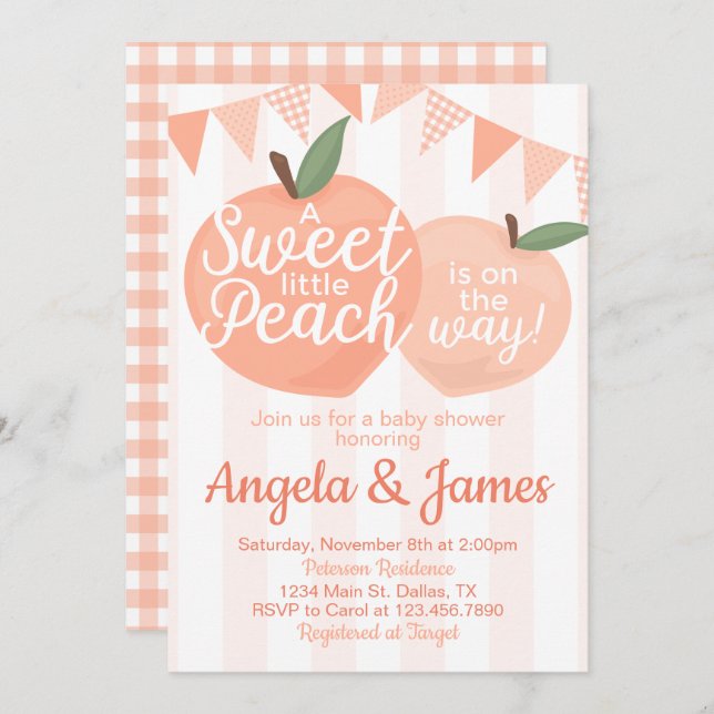 Sweet Little Peach Baby Shower Invitation Invite (Front/Back)