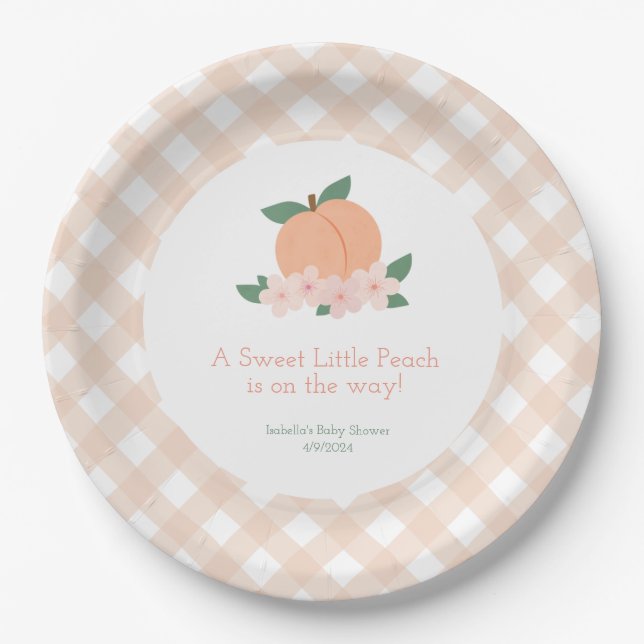 Sweet Little Peach Baby Shower Paper Plate (Front)