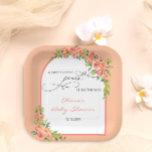 Sweet Little Peach Baby Shower Paper Plate<br><div class="desc">Step into the sweet anticipation of a little one's arrival with our design! The design unfolds within a delicate frame adorned with luscious watercolor peaches, creating a picturesque border that symbolises the forthcoming joy. Behind the frame, the background is bathed in the trendy Peach colour, adding a touch of modern...</div>