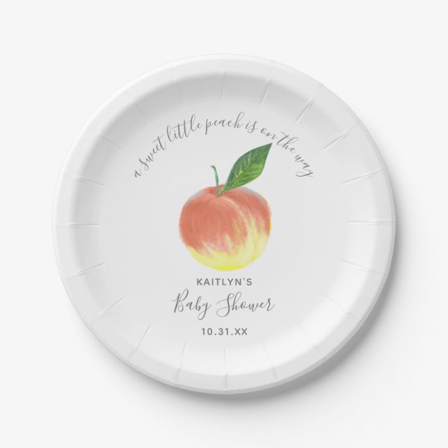 Sweet Little Peach Baby Shower Paper Plate (Front)