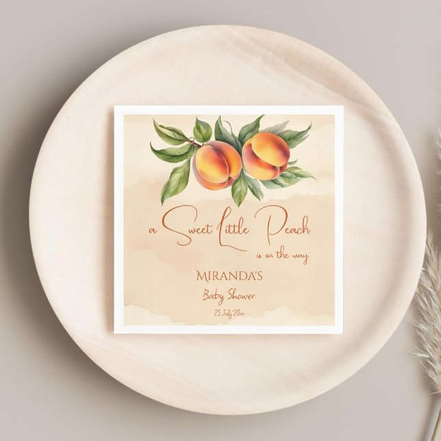 Sweet little peach baby shower printed template napkin (Sweet little peach baby shower printed template napkins personalized tableware decor spring summer)
