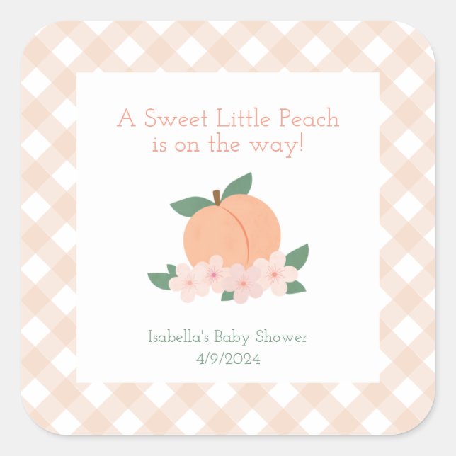 Sweet Little Peach Baby Shower Square Sticker (Front)