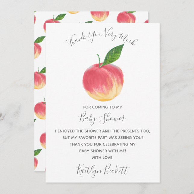 Sweet Little Peach Baby Shower Thank You Card (Front/Back)