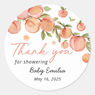 Sweet Little Peach Baby Shower Thank You Favour Classic Round Sticker