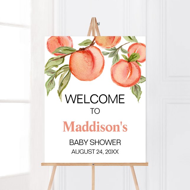Sweet Little Peach Baby Shower Welcome Poster (Peach Summer Baby Shower Welcome Sign)