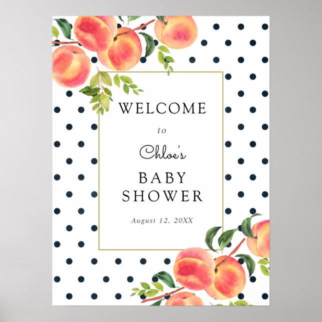 Sweet Little Peach Baby Shower Welcome Sign (Front)