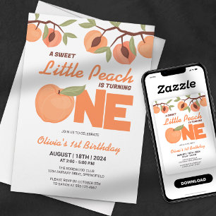 Sweet Little Peach First Birthday Party Invitation