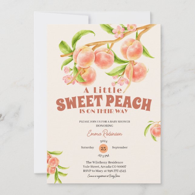 Sweet Little Peach Girl Baby Shower Custom Invitation (Front)