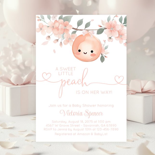 Sweet Little Peach Girl Baby Shower Invitation (Cute little peach baby shower invitation. Simply add your event details. )