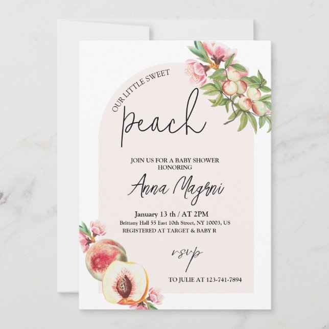 Sweet Little Peach Girls Baby Shower Arch Elegant Invitation (Front)