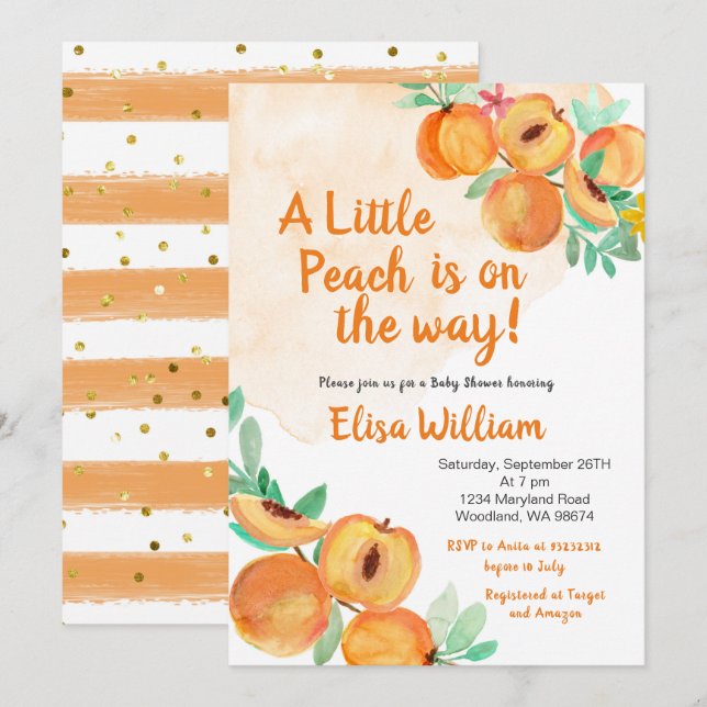 Sweet Little Peach is on the Way Baby Shower  Invitation (Front/Back)
