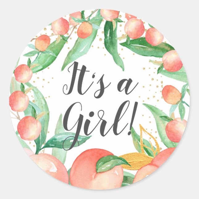 Sweet Little Peach It' a Girl Favour Sticker (Front)