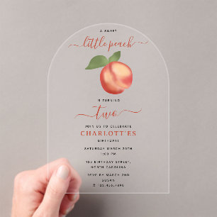 Sweet Little Peach Kids Birthday Party Acrylic Invitations