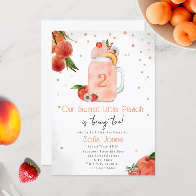 Sweet Little Peach Smoothie Girls' Birthday Party Invitation (Creator Uploaded)