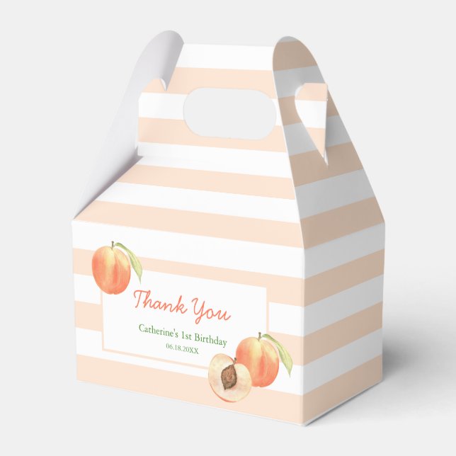 Sweet Little Peach Stripes Girl Birthday Favour Box (Front Side)