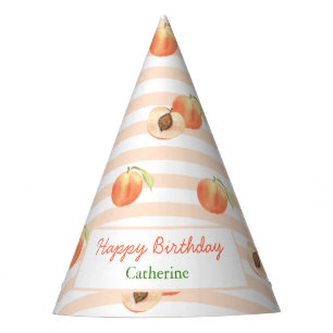 Sweet Little Peach Stripes Girl Birthday Party Hat