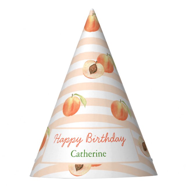 Sweet Little Peach Stripes Girl Birthday Party Hat (Front)