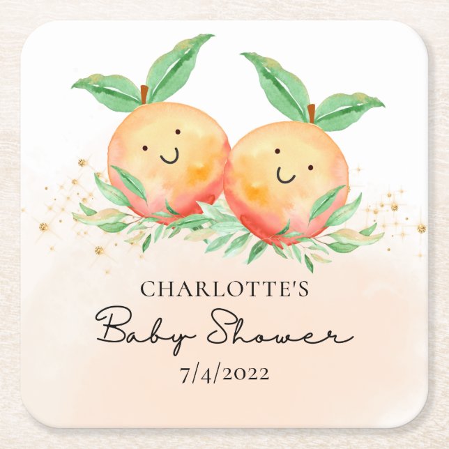Sweet Little Peaches It's Twins Square Paper Coaster (Front)