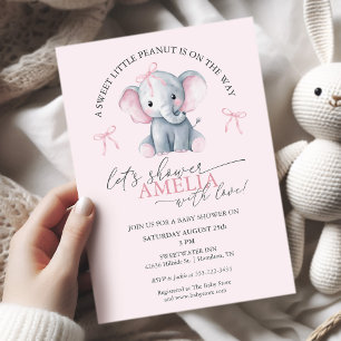 Sweet Little Peanut Elephant Baby Girl Shower Invitation