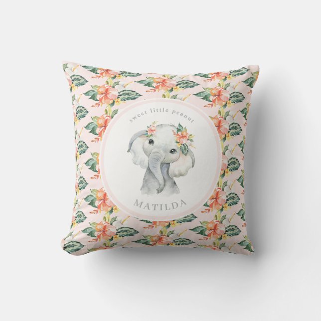 Sweet little peanut elephant floral baby cushion (Front)