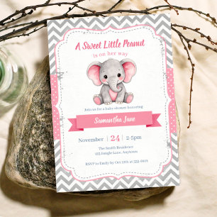 Sweet Little Peanut Pink Elephant Baby Shower Invitation