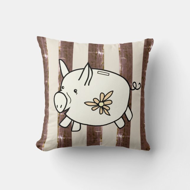 Sweet Little Piggy / Bank Throw Pillow (Front)